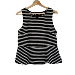 J. CREW Ponte Peplum Top in Stripe Black and White Size Small